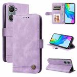 For vivo Y03 4G Skin Feel Life Tree Metal Button Leather Phone Case(Purple)