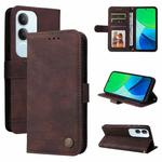 For vivo Y19s Skin Feel Life Tree Metal Button Leather Phone Case(Brown)