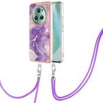 For Honor Magic5 Pro Electroplating Marble Dual-side IMD Phone Case with Lanyard(Purple 002)