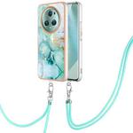 For Honor Magic5 Pro Electroplating Marble Dual-side IMD Phone Case with Lanyard(Green 003)