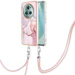 For Honor Magic5 Pro Electroplating Marble Dual-side IMD Phone Case with Lanyard(Rose Gold 005)