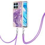 For Honor X8a Electroplating Marble Dual-side IMD Phone Case with Lanyard(Purple 002)