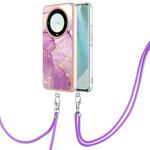 For Honor X9a/Magic5 Lite Electroplating Marble Dual-side IMD Phone Case with Lanyard(Purple 001)