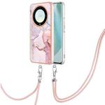 For Honor X9a/Magic5 Lite Electroplating Marble Dual-side IMD Phone Case with Lanyard(Rose Gold 005)