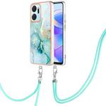 For Honor X7a Electroplating Marble Dual-side IMD Phone Case with Lanyard(Green 003)