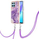 For Honor X8 5G / X6 4G Electroplating Marble Dual-side IMD Phone Case with Lanyard(Purple 002)