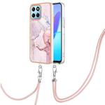 For Honor X8 5G / X6 4G Electroplating Marble Dual-side IMD Phone Case with Lanyard(Rose Gold 005)