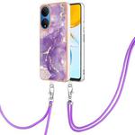For Honor X7 Electroplating Marble Dual-side IMD Phone Case with Lanyard(Purple 002)