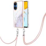 For Honor X7 Electroplating Marble Dual-side IMD Phone Case with Lanyard(White 006)