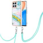 For Honor X8 4G Electroplating Marble Dual-side IMD Phone Case with Lanyard(Green 004)