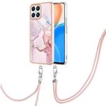 For Honor X8 4G Electroplating Marble Dual-side IMD Phone Case with Lanyard(Rose Gold 005)