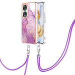 For Honor 90 5G Electroplating Marble Dual-side IMD Phone Case with Lanyard(Purple 001)