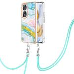 For Honor 90 5G Electroplating Marble Dual-side IMD Phone Case with Lanyard(Green 004)