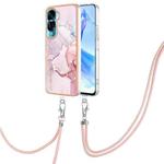 For Honor 90 Lite 5G Electroplating Marble Dual-side IMD Phone Case with Lanyard(Rose Gold 005)