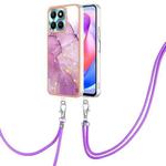 For Honor X6a Electroplating Marble Dual-side IMD Phone Case with Lanyard(Purple 001)