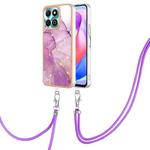 For Honor X6b Electroplating Marble Dual-side IMD Phone Case with Lanyard(Purple 001)