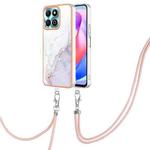 For Honor X6b Electroplating Marble Dual-side IMD Phone Case with Lanyard(White 006)