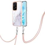 For Honor 200 Lite Global Electroplating Marble Dual-side IMD Phone Case with Lanyard(White 006)