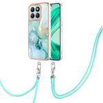 For Honor X8b Electroplating Marble Dual-side IMD Phone Case with Lanyard(Green 003)