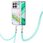 For Honor X8b Electroplating Marble Dual-side IMD Phone Case with Lanyard(Green 004)