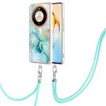 For Honor X9b Electroplating Marble Dual-side IMD Phone Case with Lanyard(Green 003)