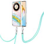 For Honor X9b Electroplating Marble Dual-side IMD Phone Case with Lanyard(Green 004)