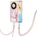 For Honor X9b Electroplating Marble Dual-side IMD Phone Case with Lanyard(Rose Gold 005)