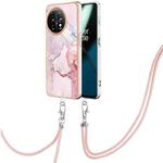 For OnePlus 11 Electroplating Marble Dual-side IMD Phone Case with Lanyard(Rose Gold 005)