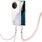 For OnePlus 11 Electroplating Marble Dual-side IMD Phone Case with Lanyard(White 006)