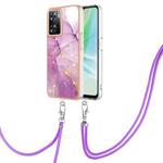For OnePlus Nord N300 Electroplating Marble Dual-side IMD Phone Case with Lanyard(Purple 001)