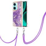 For OnePlus Nord CE3 Electroplating Marble Dual-side IMD Phone Case with Lanyard(Purple 002)