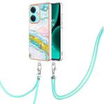 For OnePlus Nord CE3 Electroplating Marble Dual-side IMD Phone Case with Lanyard(Green 004)