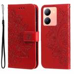 For vivo Y78 5G Foreign Seven-petal Flowers Embossing Leather Phone Case(Red)