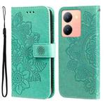 For vivo Y36 4G / 5G Foreign 7-petal Flowers Embossing Leather Phone Case(Green)