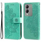 For vivo Y17s 7-petal Flowers Embossing Leather Phone Case(Green)