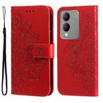 For vivo Y17s Seven-petal Flowers Embossing Leather Phone Case(Red)