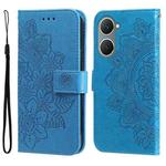 For vivo Y03 4G 7-petal Flowers Embossing Leather Phone Case(Blue)