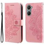 For vivo Y03 4G 7-petal Flowers Embossing Leather Phone Case(Rose Gold)