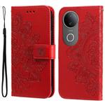 For vivo S20 Seven-petal Flowers Embossing Leather Phone Case(Red)