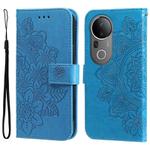 For vivo S20 Pro Seven-petal Flowers Embossing Leather Phone Case(Blue)