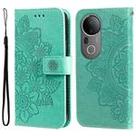 For vivo S20 Pro Seven-petal Flowers Embossing Leather Phone Case(Green)