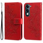 For vivo Y29s 5G / Y04 4G Seven-petal Flowers Embossing Leather Phone Case(Red)