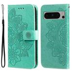 For Google Pixel 8 Pro 7-petal Flowers Embossing Leather Phone Case(Green)