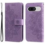 For Google Pixel 8 7-petal Flowers Embossing Leather Phone Case(Light Purple)