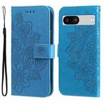 For Google Pixel 7a 7-petal Flowers Embossing Leather Phone Case(Blue)