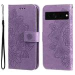 For Google Pixel 7 Pro 7-petal Flowers Embossing Leather Phone Case(Light Purple)