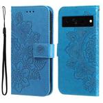 For Google Pixel 7 Pro 7-petal Flowers Embossing Leather Phone Case(Blue)