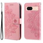 For Google Pixel 8a Seven-petal Flowers Embossing Leather Phone Case(Rose Gold)