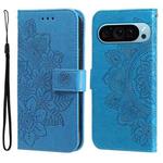 For Google Pixel 9 Seven-petal Flowers Embossing Leather Phone Case(Blue)