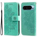 For Google Pixel 9 7-petal Flowers Embossing Leather Phone Case(Green)